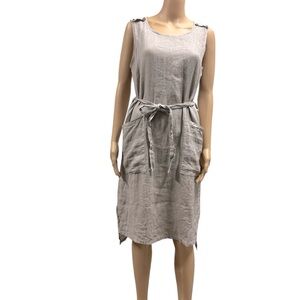 Linen Terzo Millenio Imported from Italy Gray Tie Belted Double Pocket Dress S